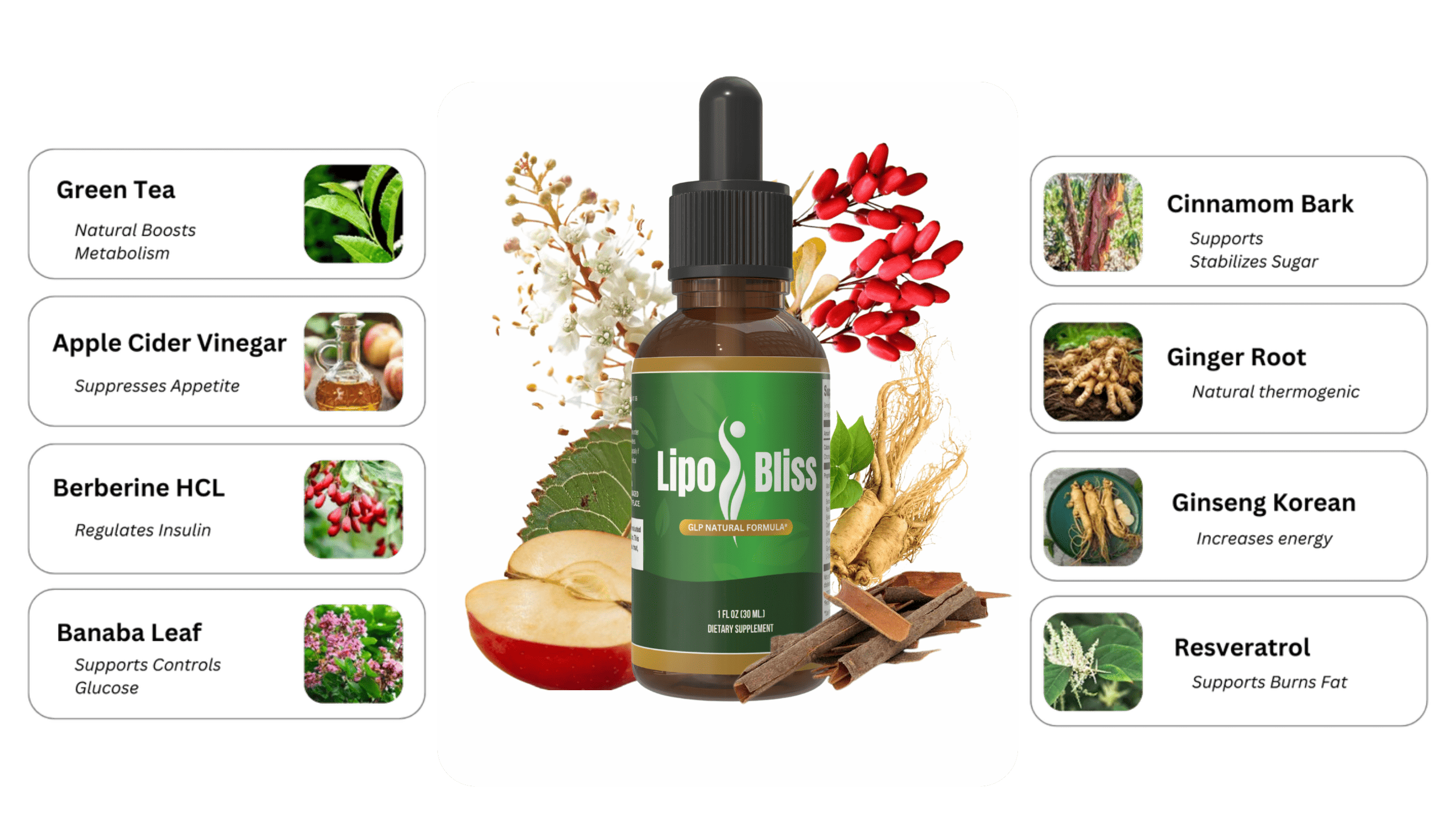 LipoBliss ingredients label – GLP-1 and GIP natural support blend